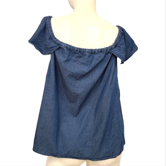 J Crew Chambray Off Shoulder Top size large Jean Denim - Picture 6 of 9